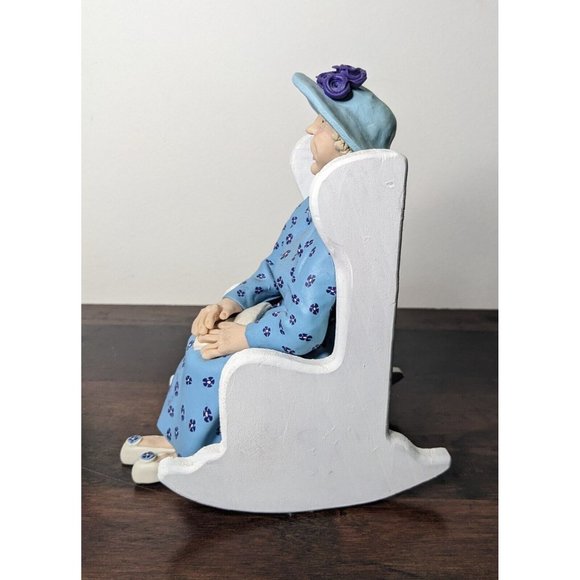 VTG Polymer Clay Handmade Old Woman Sitting on a Rocking Chair - 8" Hat Flowers - Picture 12 of 15